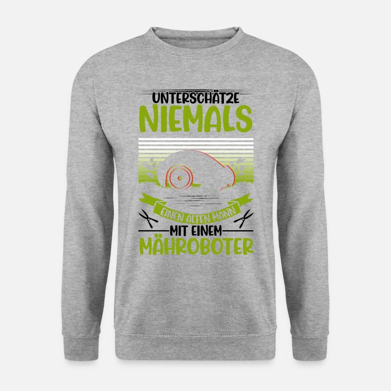 Mähroboter Alter Mann Rasenmähroboter - Unisex Pullover - Weißgrau meliert