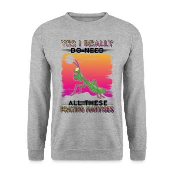 Gottesanbeterin Geschenk Mantis Fangschrecke - Unisex Pullover - Weißgrau meliert - Vorne - Alina (178cm) & Michal (187cm)