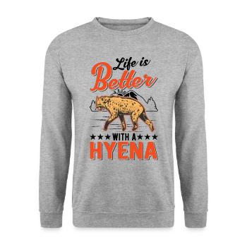 La vie est meilleure avec une hyène - Sweat-shirt Unisexe - gris chiné - Devant - Alina (178cm) & Michal (187cm)