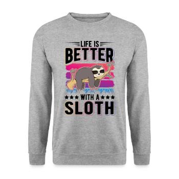 Life is better with a Sloth Faultier - Unisex Sweatshirt - salt & pepper - Front - Alina (178cm) & Michal (187cm)