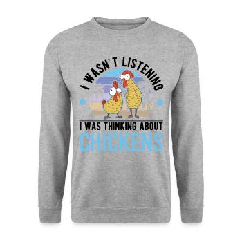 Hühner Hühnerzucht Hühnchen Landwirt - Unisex Pullover - Weißgrau meliert - Vorne - Alina (178cm) & Michal (187cm)