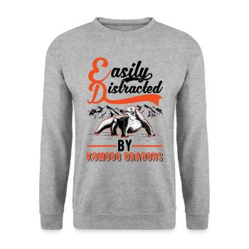 Easily distracted by Komodo Dragons Waran - Unisex Pullover - Weißgrau meliert - Vorne - Alina (178cm) & Michal (187cm)
