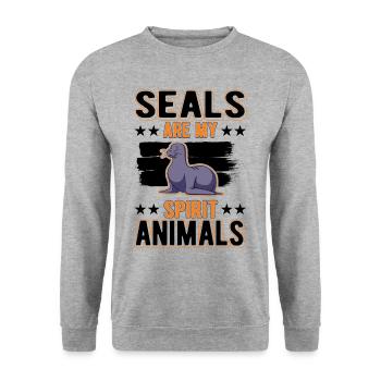Phoque animal lion de mer - Sweat-shirt Unisexe - gris chiné - Devant - Alina (178cm) & Michal (187cm)