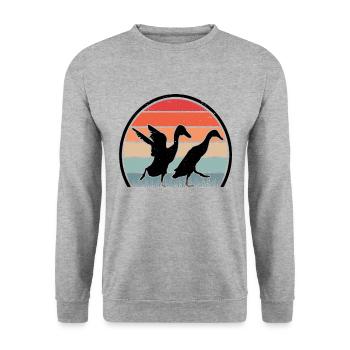 Indian Running Duck Retro Bottle Duck Vintage - Sweat-shirt Unisexe - gris chiné - Devant - Alina (178cm) & Michal (187cm)