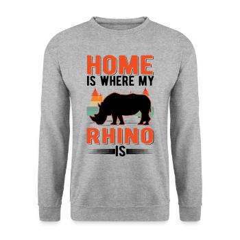 Zuhause ist wo mein Nashorn ist Rhino - Unisex Pullover - Weißgrau meliert - Vorne - Alina (178cm) & Michal (187cm)