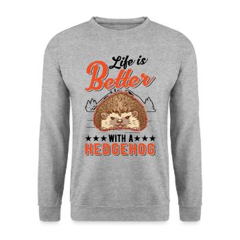 La vie est meilleure avec un hérisson - Sweat-shirt Unisexe - gris chiné - Devant - Alina (178cm) & Michal (187cm)