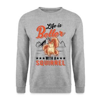La vie est meilleure avec un écureuil - Sweat-shirt Unisexe - gris chiné - Devant - Alina (178cm) & Michal (187cm)