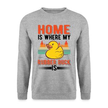 La maison est l’endroit où mon canard en caoutchouc est Canard grinçant - Sweat-shirt Unisexe - gris chiné - Devant - Alina (178cm) & Michal (187cm)