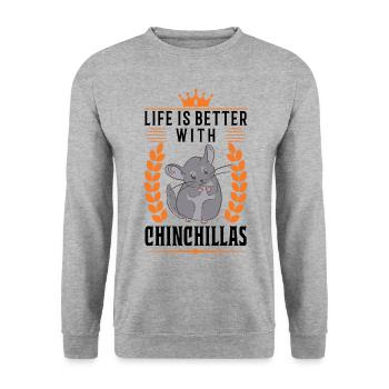 Das Leben ist besser mit Chinchillas - Unisex Pullover - Weißgrau meliert - Vorne - Alina (178cm) & Michal (187cm)