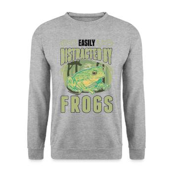 Easily distracted by Frogs Frosch - Unisex Pullover - Weißgrau meliert - Vorne - Alina (178cm) & Michal (187cm)