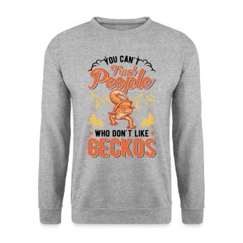 Gecko Geschenk Leopardgecko - Unisex Pullover - Weißgrau meliert - Vorne - Alina (178cm) & Michal (187cm)