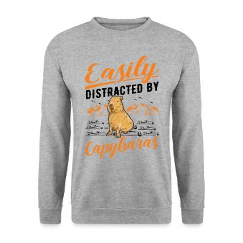 Easily distracted by Capybaras - Unisex Pullover - Weißgrau meliert - Vorne - Alina (178cm) & Michal (187cm)