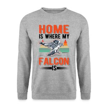 Zuhause ist wo meine Falke ist Turmfalke Falkner - Unisex Pullover - Weißgrau meliert - Vorne - Alina (178cm) & Michal (187cm)