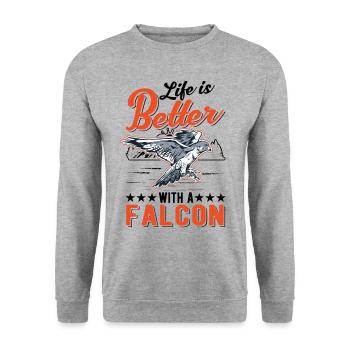 Life is better with a falcon falconer - Unisex Sweatshirt - salt & pepper - Front - Alina (178cm) & Michal (187cm)