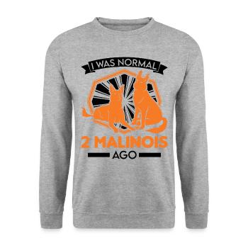 I was normal 2 Malinois ago Belgischer Schäferhund - Unisex Pullover - Weißgrau meliert - Vorne - Alina (178cm) & Michal (187cm)