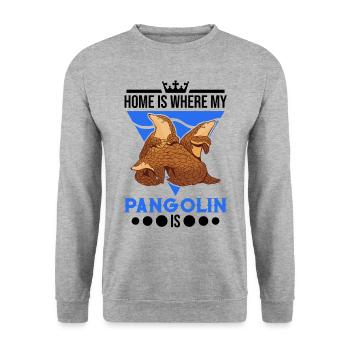 Zuhause ist wo mein Pangolin ist - Unisex Pullover - Weißgrau meliert - Vorne - Alina (178cm) & Michal (187cm)