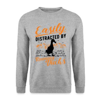 Easily distracted by Running Ducks Laufente - Unisex Sweatshirt - salt & pepper - Front - Alina (178cm) & Michal (187cm)