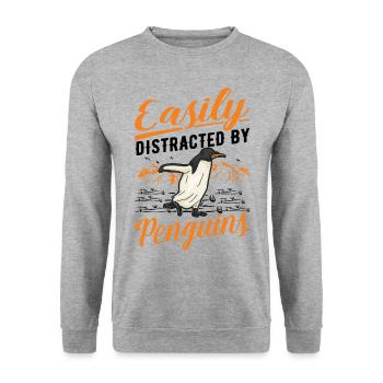 Easily distracted by Penguins Pinguin - Unisex Pullover - Weißgrau meliert - Vorne - Alina (178cm) & Michal (187cm)