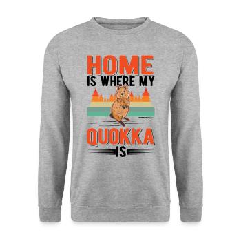 Zuhause ist wo mein Quokka ist - Unisex Pullover - Weißgrau meliert - Vorne - Alina (178cm) & Michal (187cm)