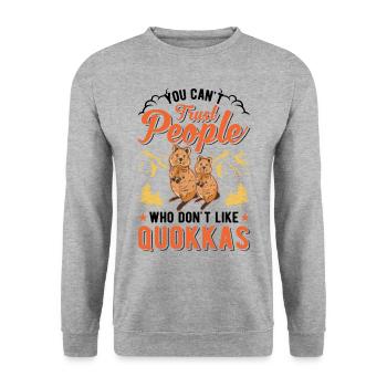 Quokka Geschenk Kurzschwanzkänguru - Unisex Pullover - Weißgrau meliert - Vorne - Alina (178cm) & Michal (187cm)