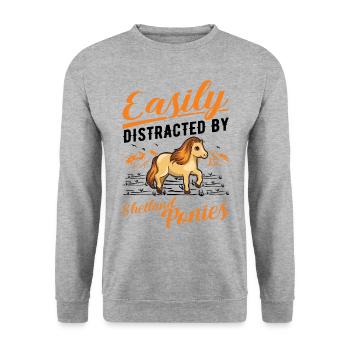 Easily distracted by Shetland Ponies Shetty - Unisex Pullover - Weißgrau meliert - Vorne - Alina (178cm) & Michal (187cm)