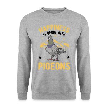 Happiness is being with Pigeons Taube - Unisex Sweatshirt - salt & pepper - Front - Alina (178cm) & Michal (187cm)