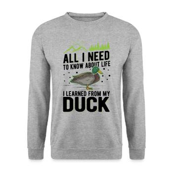 Ente Geschenk Entenzüchter - Unisex Pullover - Weißgrau meliert - Vorne - Alina (178cm) & Michal (187cm)