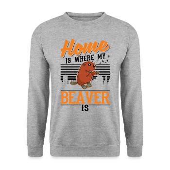 Zuhause ist wo mein Biber ist Biberdamm - Unisex Pullover - Weißgrau meliert - Vorne - Alina (178cm) & Michal (187cm)