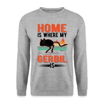 Home is where my Gerbil is Rennratte Rennmaus - Unisex Pullover - Weißgrau meliert - Vorne - Alina (178cm) & Michal (187cm)