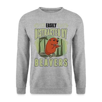 Easily distracted by Beavers Biber - Unisex Pullover - Weißgrau meliert - Vorne - Alina (178cm) & Michal (187cm)