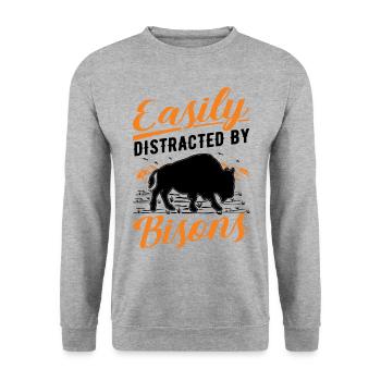 Easily distracted by Bisons Water Buffalo Buffalo - Unisex Sweatshirt - salt & pepper - Front - Alina (178cm) & Michal (187cm)