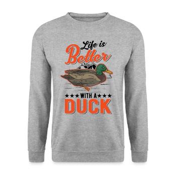 Life is better with ducks - Unisex Sweatshirt - salt & pepper - Front - Alina (178cm) & Michal (187cm)