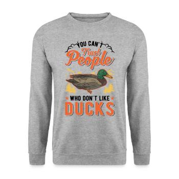 Duck Gift Duck Duck Breeder - Unisex Sweatshirt - salt & pepper - Front - Alina (178cm) & Michal (187cm)