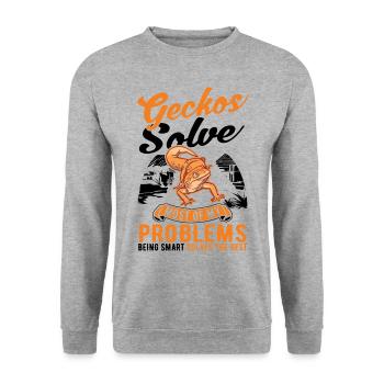 Gecko Geschenk Leopardgecko - Unisex Pullover - Weißgrau meliert - Vorne - Alina (178cm) & Michal (187cm)