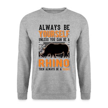 Nashorn Rhino Rhinozeros - Unisex Pullover - Weißgrau meliert - Vorne - Alina (178cm) & Michal (187cm)