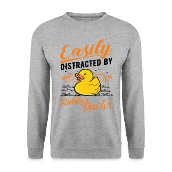 Facilement distrait par Rubber Ducks Rubber Duck - Sweat-shirt Unisexe - gris chiné - Devant - Alina (178cm) & Michal (187cm)