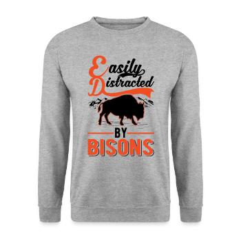 Facilement distrait par les bisons Buffle d’eau Buffle - Sweat-shirt Unisexe - gris chiné - Devant - Alina (178cm) & Michal (187cm)