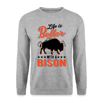 Life is better with a buffalo water buffalo - Unisex Sweatshirt - salt & pepper - Front - Alina (178cm) & Michal (187cm)