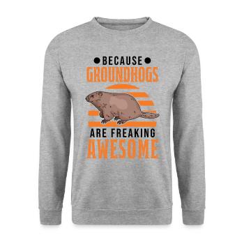Murmeltier Groundhog Day Waldmurmeltier - Unisex Pullover - Weißgrau meliert - Vorne - Alina (178cm) & Michal (187cm)