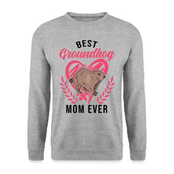 Murmeltier Mama Groundhog Mom Woodchuck - Unisex Pullover - Weißgrau meliert - Vorne - Alina (178cm) & Michal (187cm)