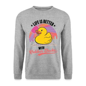 Life is better with rubber ducks - Unisex Sweatshirt - salt & pepper - Front - Alina (178cm) & Michal (187cm)