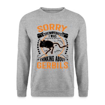 Gerbil Geschenk Mongolische Rennratte Rennmaus - Unisex Pullover - Weißgrau meliert - Vorne - Alina (178cm) & Michal (187cm)
