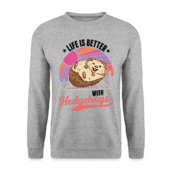 La vie est meilleure avec un hérisson - Sweat-shirt Unisexe - gris chiné - Devant - Alina (178cm) & Michal (187cm)