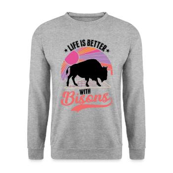 Life is better with a buffalo Buffalo - Unisex Sweatshirt - salt & pepper - Front - Alina (178cm) & Michal (187cm)