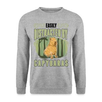 Easily distracted by Capybaras - Unisex Pullover - Weißgrau meliert - Vorne - Alina (178cm) & Michal (187cm)