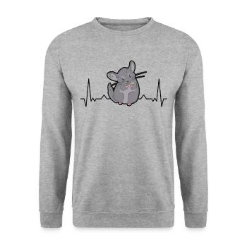 Chinchilla Herzschlag - Unisex Pullover - Weißgrau meliert - Vorne - Alina (178cm) & Michal (187cm)