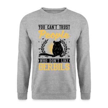 Gerbil Geschenk Mongolische Rennratte Rennmaus - Unisex Pullover - Weißgrau meliert - Vorne - Alina (178cm) & Michal (187cm)