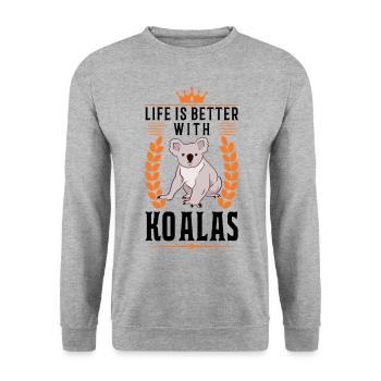 Das Leben ist besser mit einem Koala - Unisex Pullover - Weißgrau meliert - Vorne - Alina (178cm) & Michal (187cm)