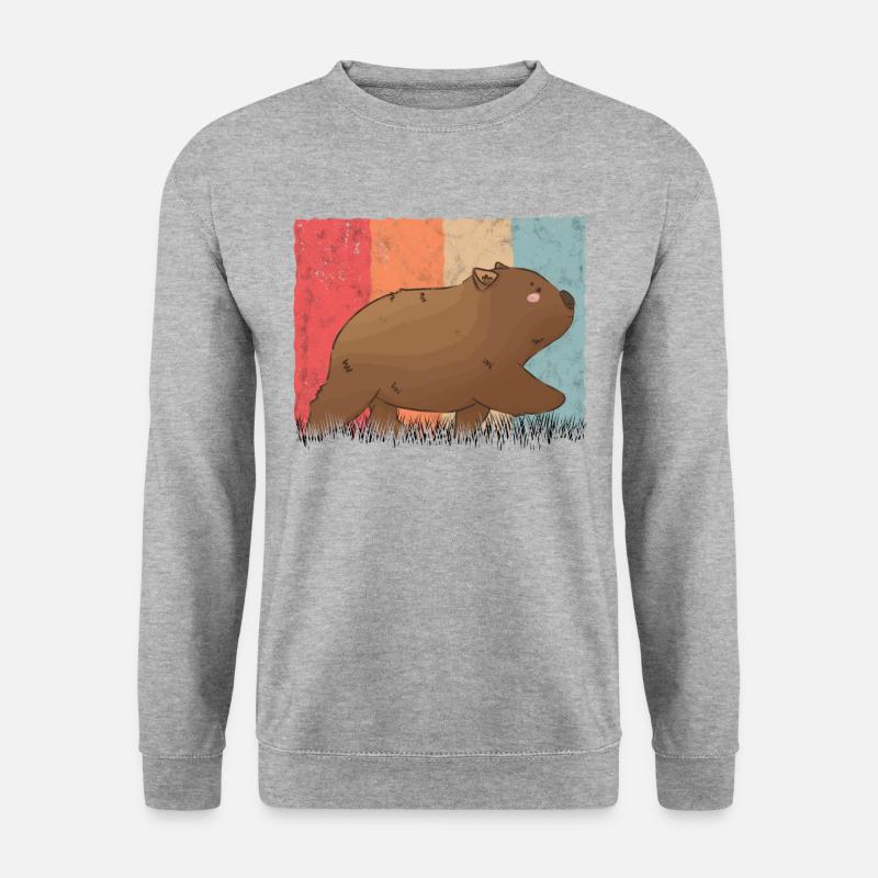 Wombat Retro, Wombat Vintage - Unisex Pullover - Weißgrau meliert