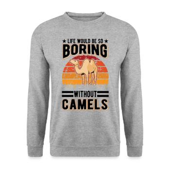 Kamel Geschenk Dromedar Camel Großkamel - Unisex Pullover - Weißgrau meliert - Vorne - Alina (178cm) & Michal (187cm)